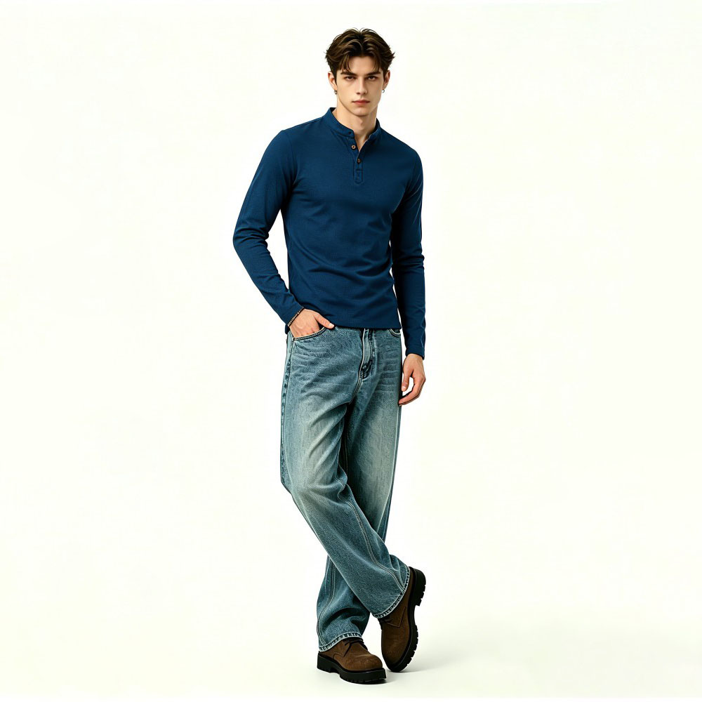 Mens Slim Linen Cotton Stand Collar Shirt