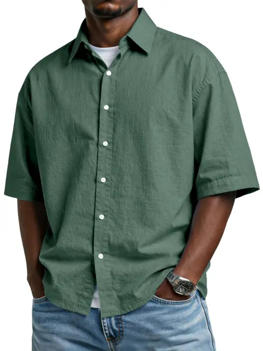 Summer Loose Solid Casual Mens Shirt (3)