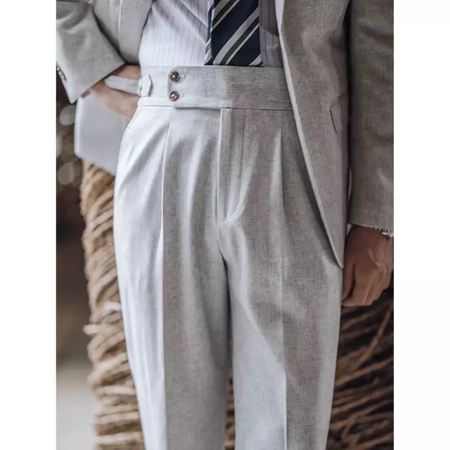 Light Gray High Waist Naples Mens Trousers