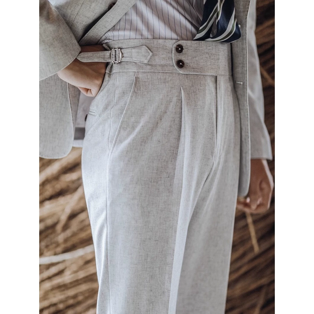 Light Gray High Waist Naples Mens Trousers (1)