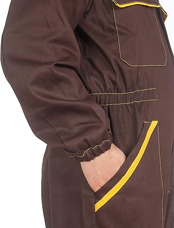 Mens Brown Yellow Multi Pocket Work Coveralls (6)