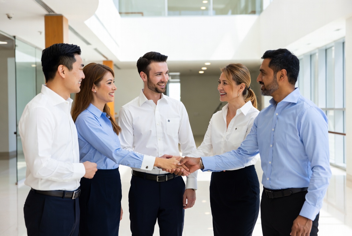 Corporate Team In Monogrammed Shirts