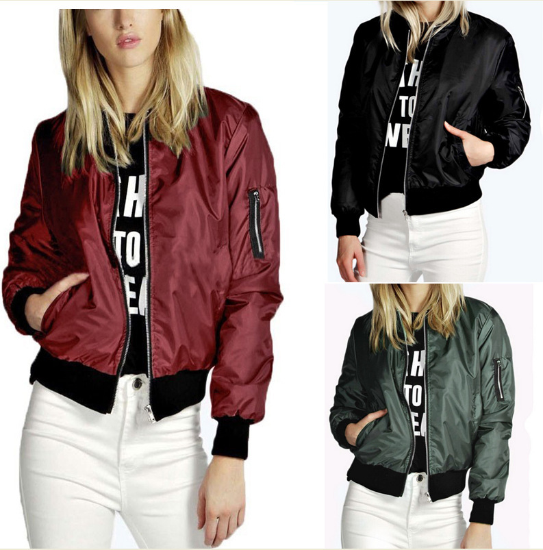 Womens Solid Zip Up Spring Autumn Jacket (4)