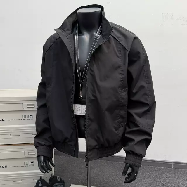 Mens Solid Stand Collar Casual Jacket