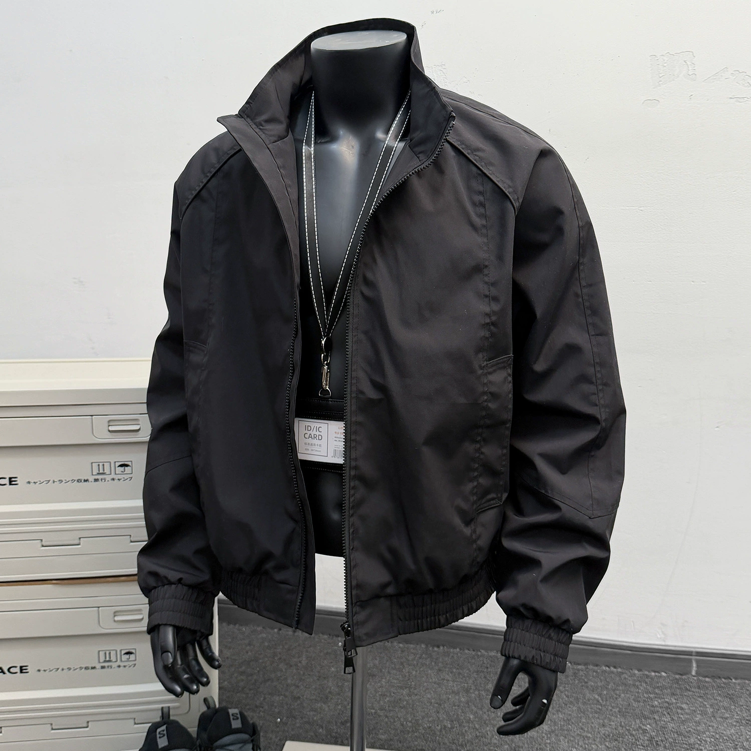 Mens Solid Stand Collar Casual Jacket