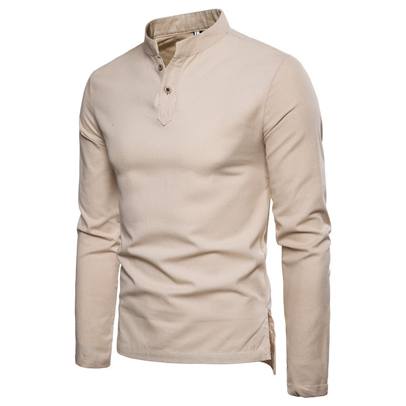 Mens Slim Linen Cotton Stand Collar Shirt (5)