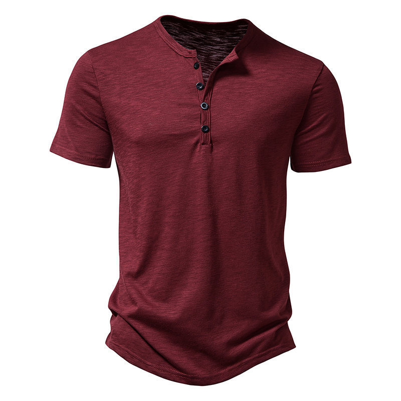 Mens Slub Cotton Henley Neck Polo Shirt (9)