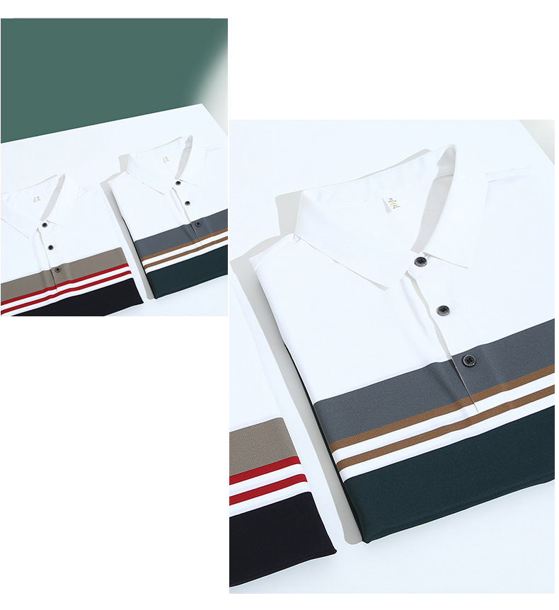 Mens Plus Size Striped Business Casual Polo Shirt (5)