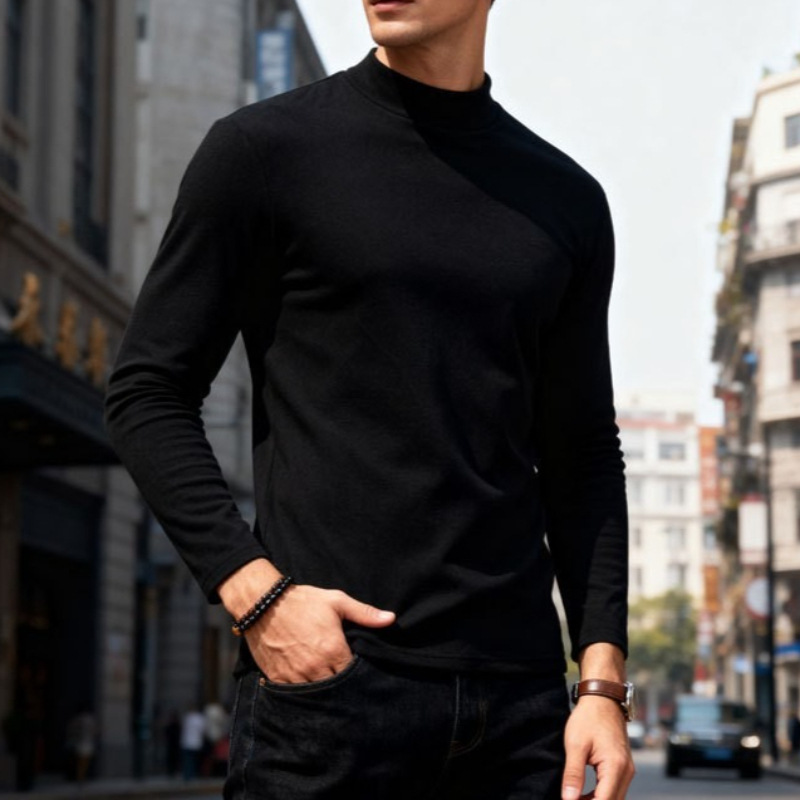 Mens Half High Neck Loose Casual Base Layer Top (4)