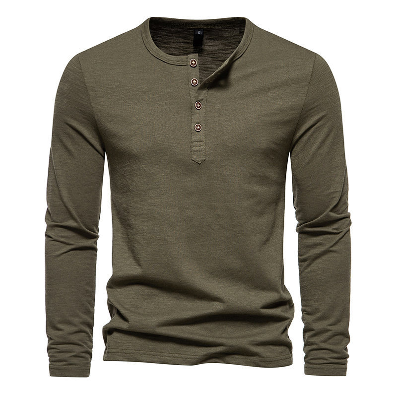 Mens Slub Cotton 4-Button Henley Long Sleeve Tee (3)