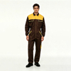 Mens Brown Yellow Multi Pocket Work Coveralls
