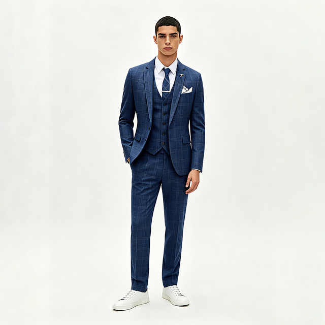 Mens Cotton Blend 3 Piece Slim Business Suit