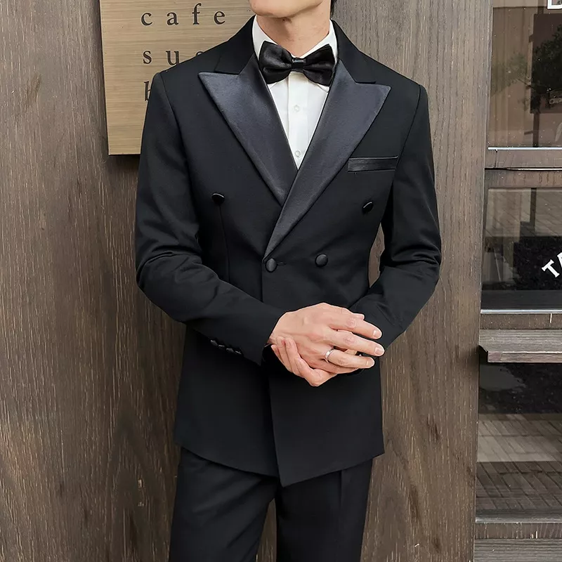 Black Slim Fit Double Breasted Suit