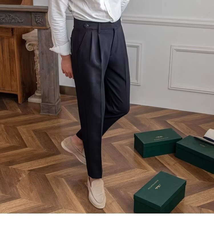 High Waist Pleated Business Mens Dress Pants (7)