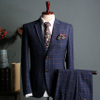 Mens Slim Fit Blue Plaid 3 Piece Wedding Suit