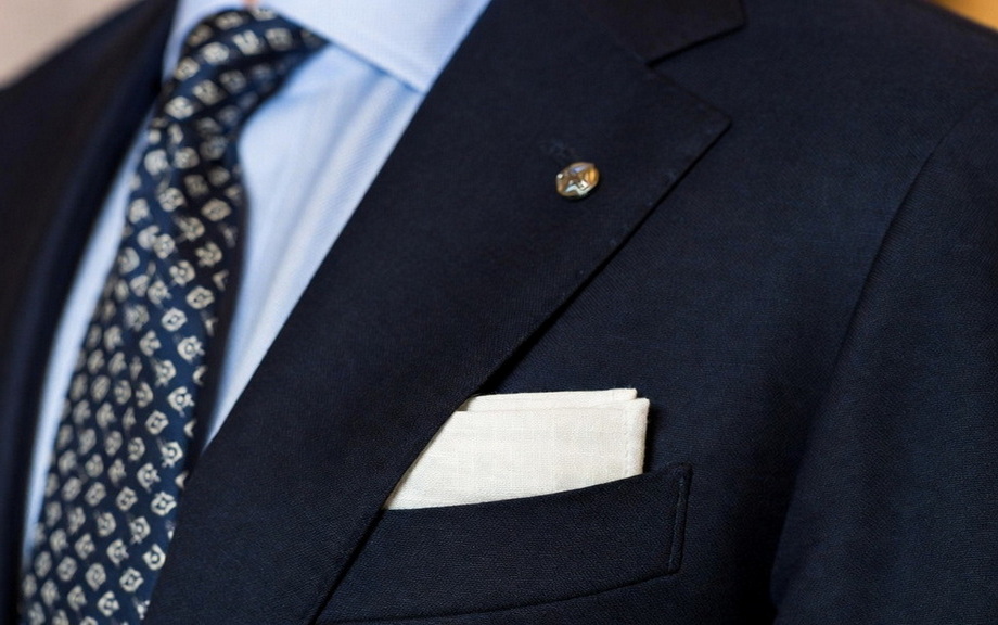 Detail Shot Pocket Square And Lapel Pin