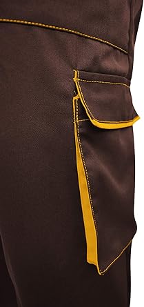 Mens Brown Yellow Multi Pocket Work Coveralls (5)