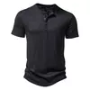 Mens Slub Cotton Henley Neck Polo Shirt