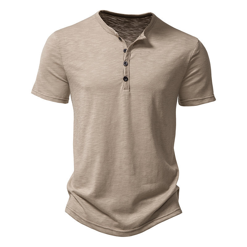Mens Slub Cotton Henley Neck Polo Shirt (2)