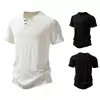 Mens Two-Button V-Neck Stylish Casual T-Shirt