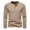 Mens Slub Cotton 4-Button Henley Long Sleeve Tee