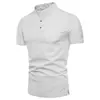 Mens Cotton Linen Stand Collar Slim Summer Shirt