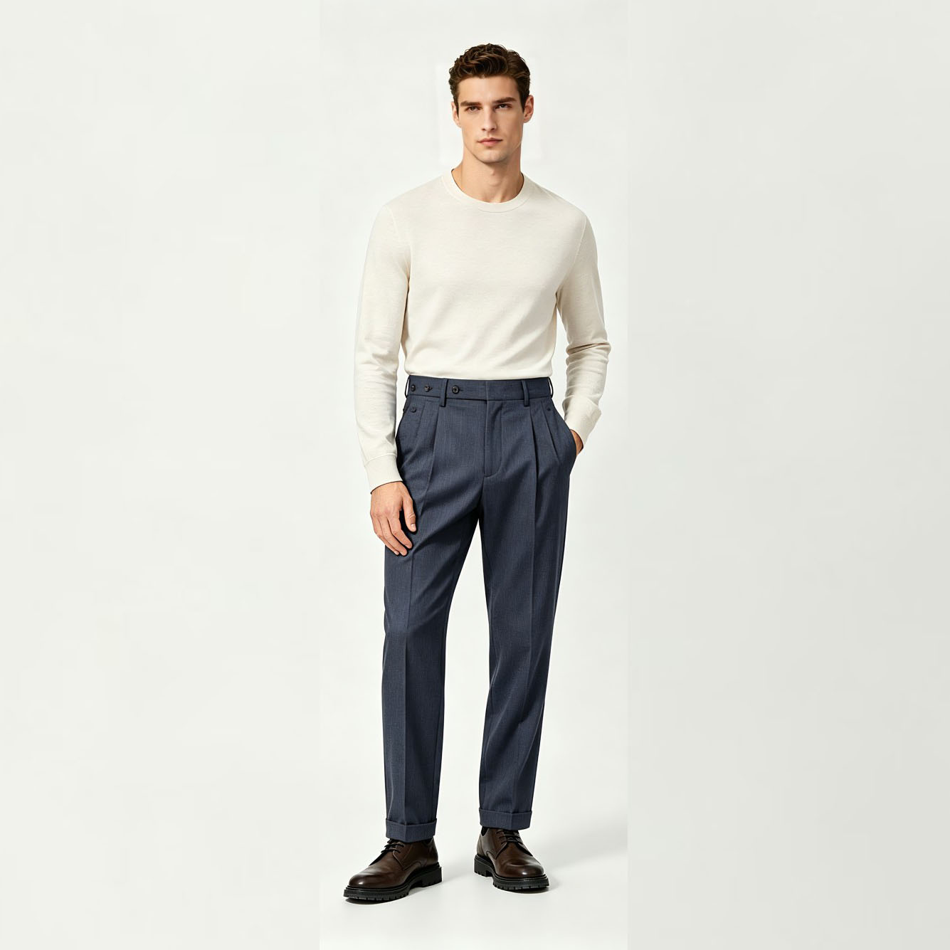 High Waist Pleated Business Mens Dress Pants