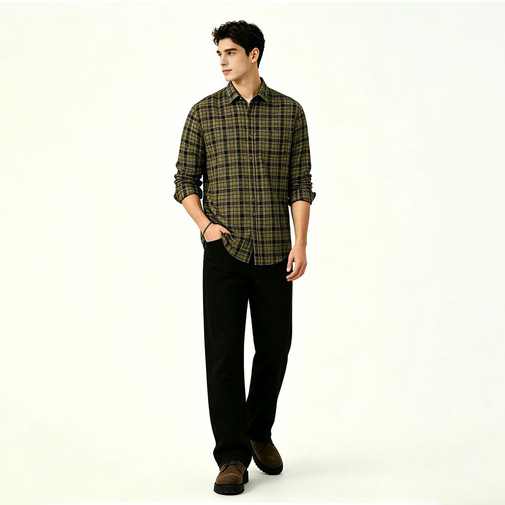Mens Slim Fit Business Casual Flannel Shirt