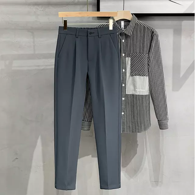 Semi Elastic Waist Pleated Casual Trousers