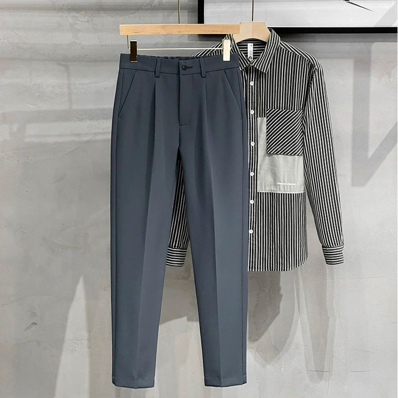 Semi Elastic Waist Pleated Casual Trousers