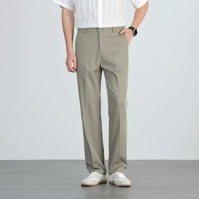 Spring Stretch Flat Front Casual Dress Pants