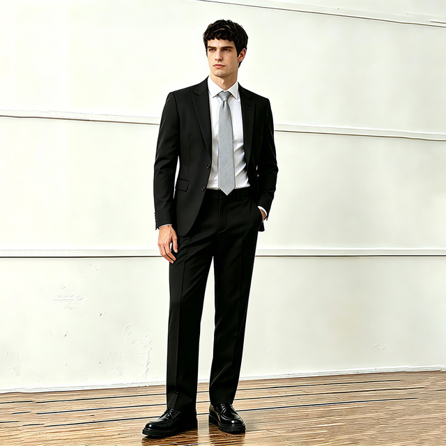 Casual Single-Breasted Black Suit Set