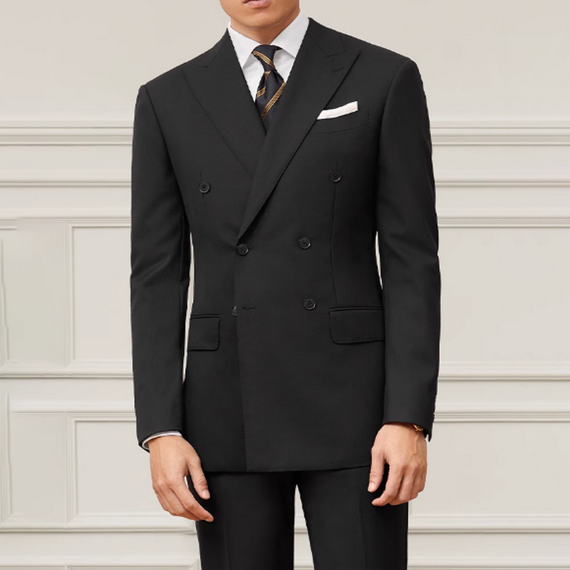 Men's High-Quality Double-Breasted Custom-Made Suit - Black