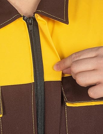 Mens Brown Yellow Multi Pocket Work Coveralls (2)