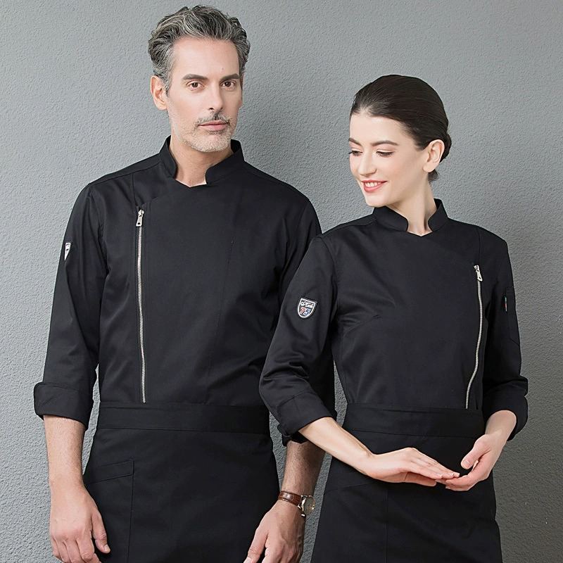 Mens White Cotton Zipper Chef Coat