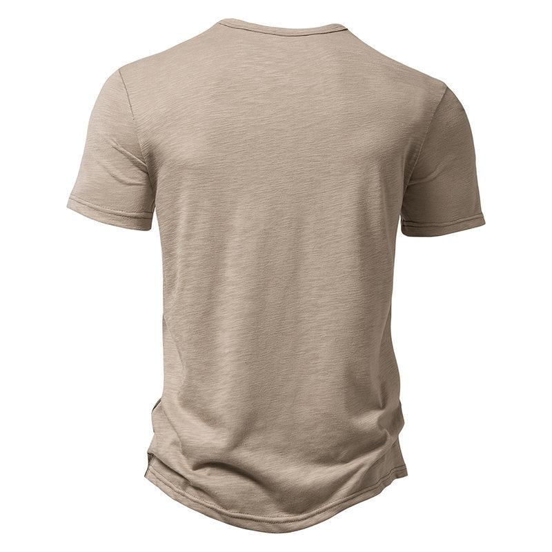 Mens Slub Cotton Henley Neck Polo Shirt (5)