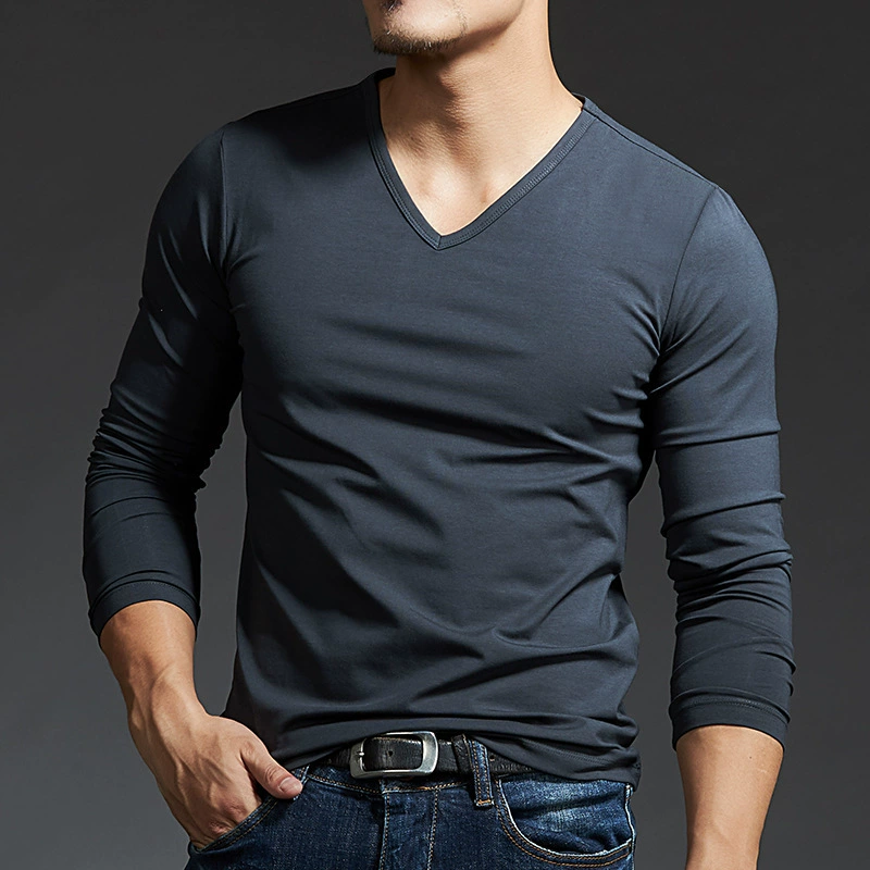 Mens Dark Grey V Neck Slim Base Layer Top