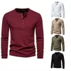 Mens Slub Cotton 4-Button Henley Long Sleeve Tee