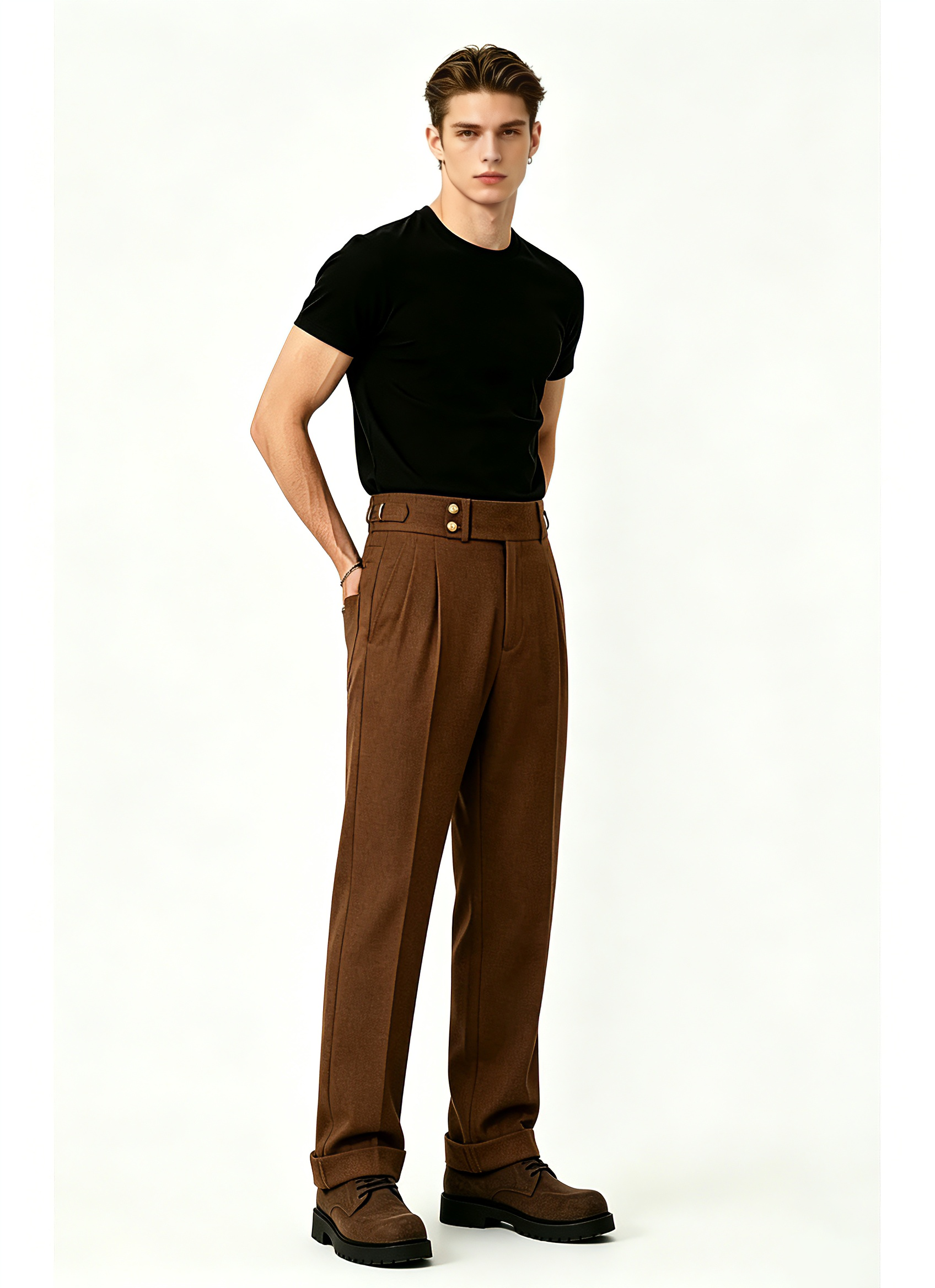 British Retro Pleated Mens Suit Trousers