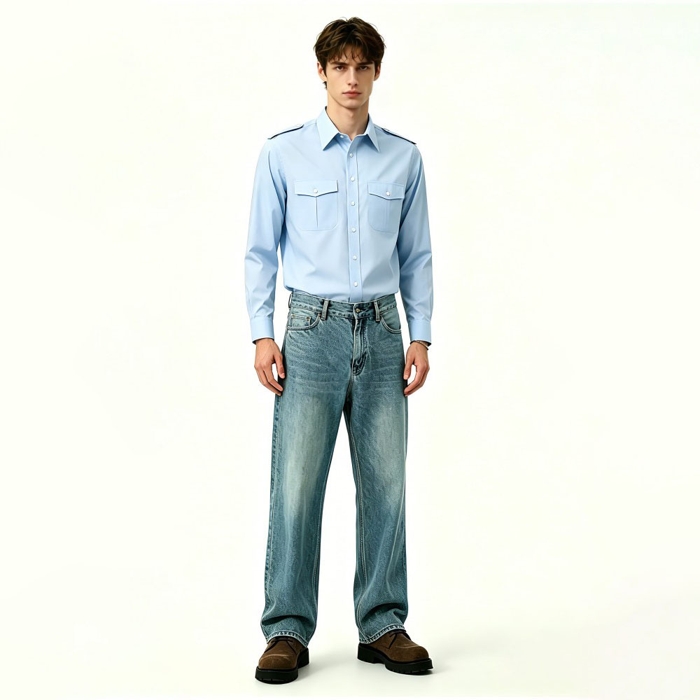 Mens Long Sleeve Pilot Shirt No Epaulets