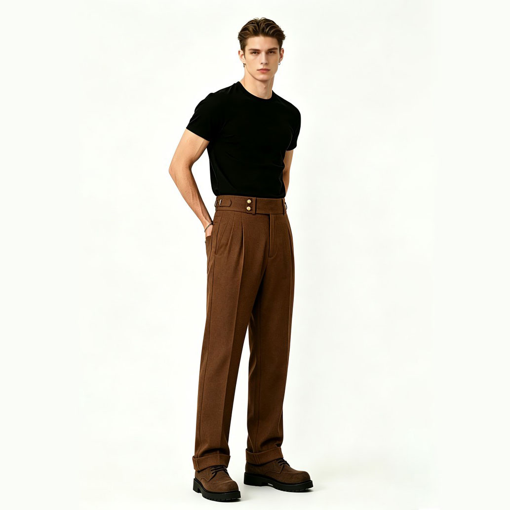 British Retro Pleated Mens Suit Trousers