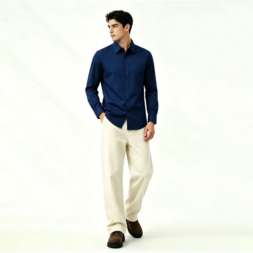 Mens Stretch Solid Business Casual Work Shirt
