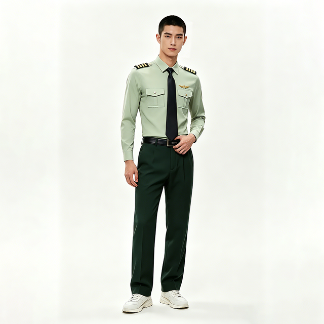 Unisex Epaulette Airline Staff Work Shirt Set