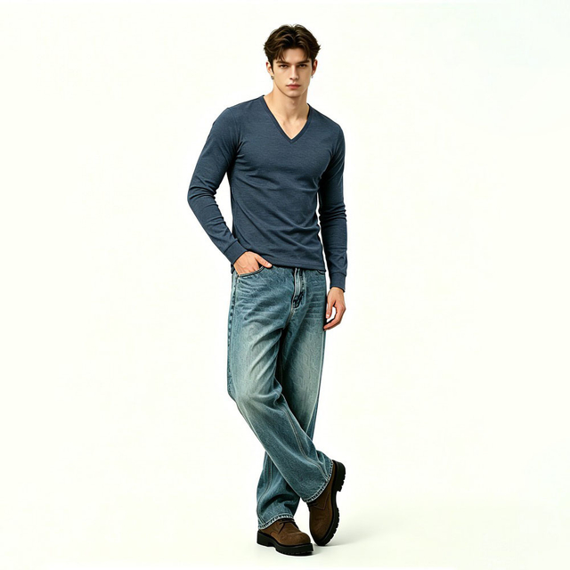 Mens Dark Grey V Neck Slim Base Layer Top