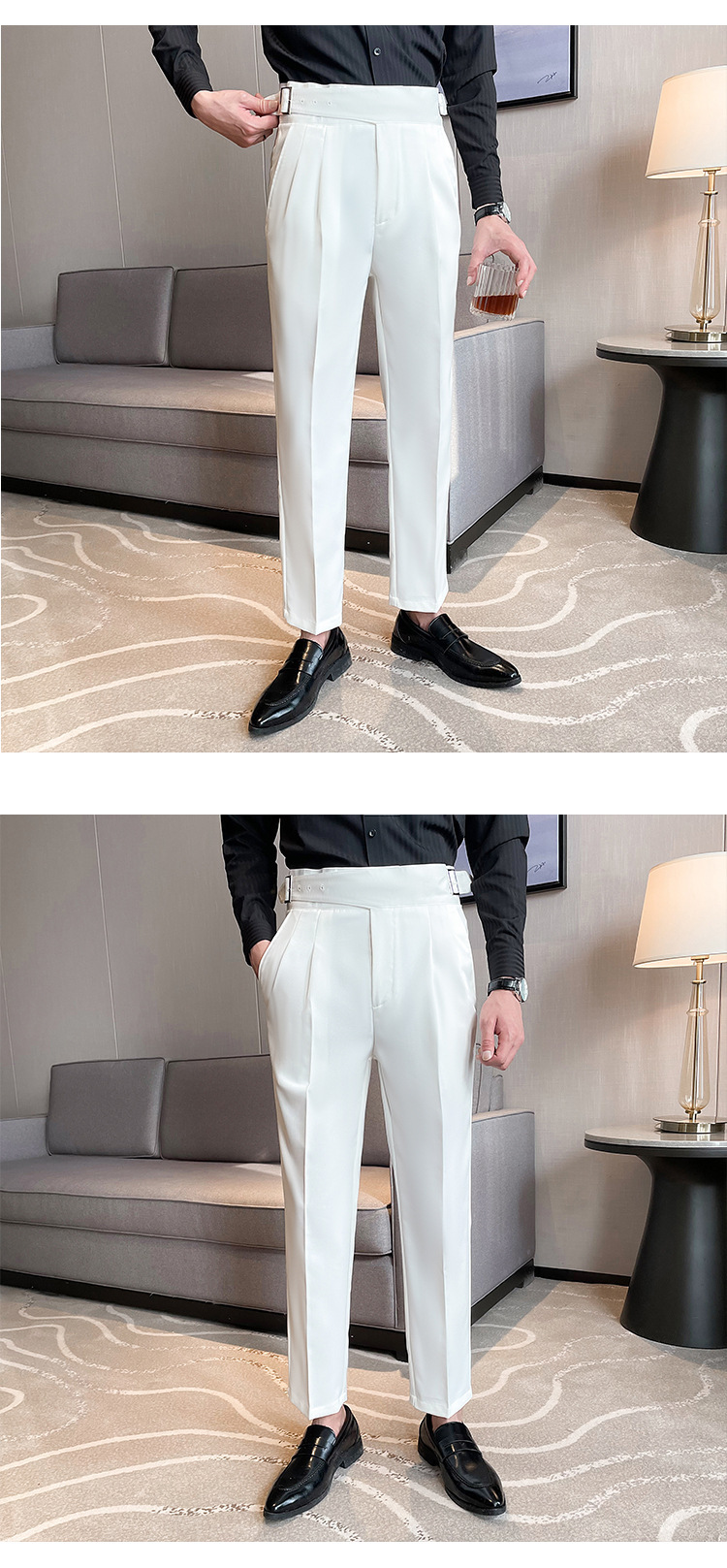 Naples Pleated Slim Fit Business Dress Pants (3)