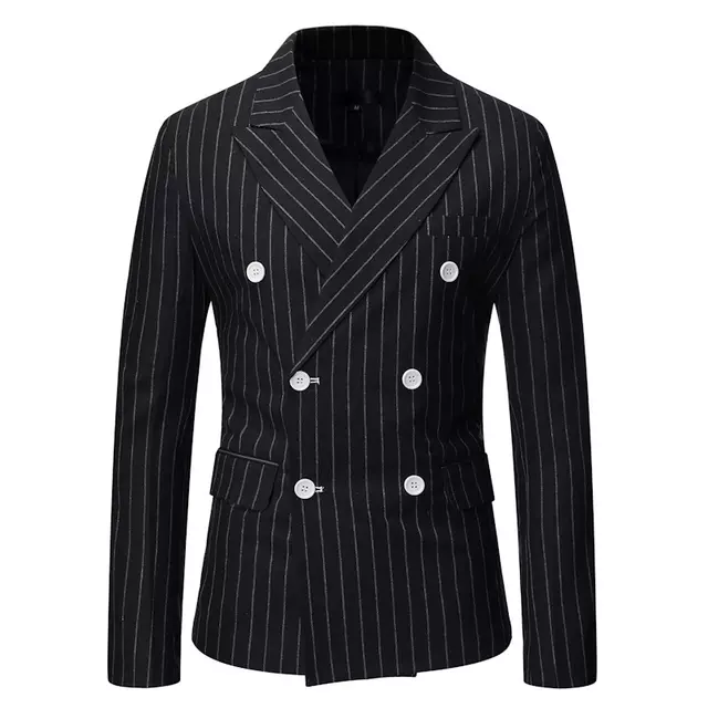 Mens Slim Striped Double Breasted Blazer