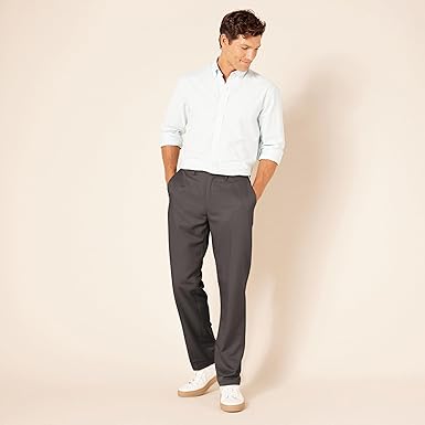 Mens Classic Flat Front Adjustable Waist Suit Pants (4)