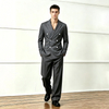 Mens Slim Striped Double Breasted Blazer