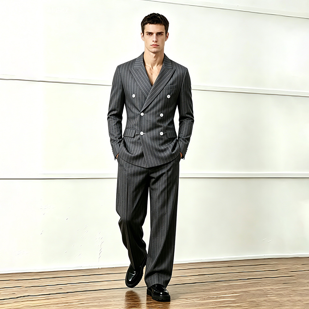 Mens Slim Striped Double Breasted Blazer