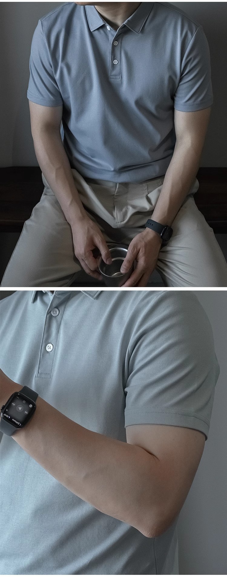 Mens Slim Solid Mercerized Business Polo Shirt (2)